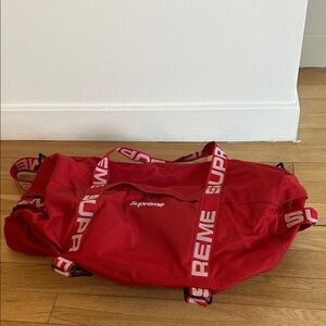 Supreme Red Duffel Bag with Logo Straps